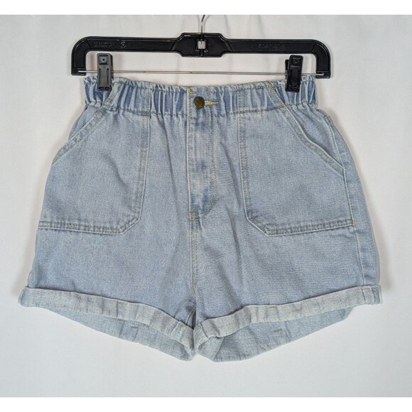 Shein Shorts M Women's Blue Light Wash Cuffed Hem Paperbag Stretch Waist Denim - Picture 1 of 5
